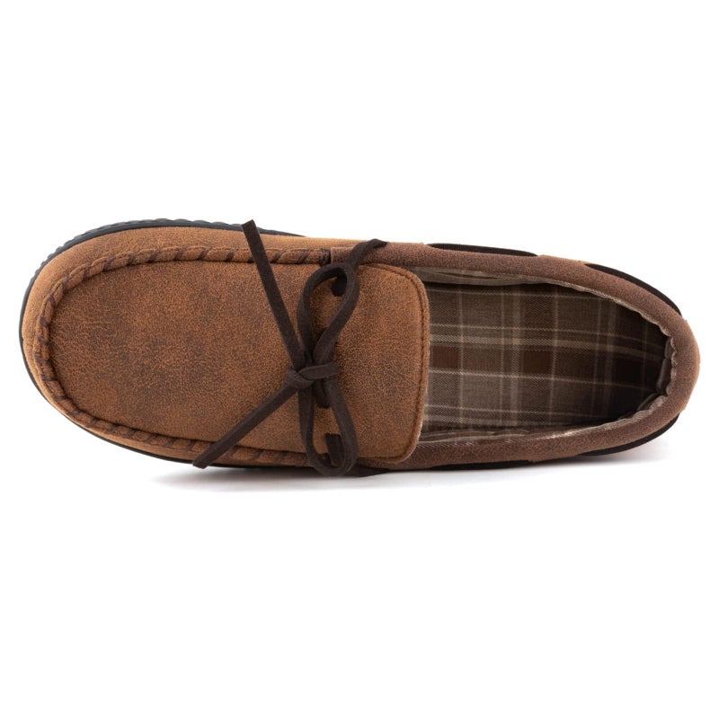 ULTRAIDEAS Men's Luke Microsuede Moccasin Slippers with Tie Indoor Outdoor, Camel, 13 - Image 2